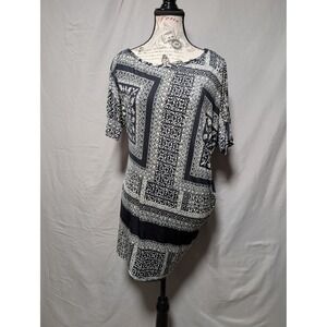 Juju‎ & B Black White Geometric Mandala Tunic Asymmetrical Top Juniors Large